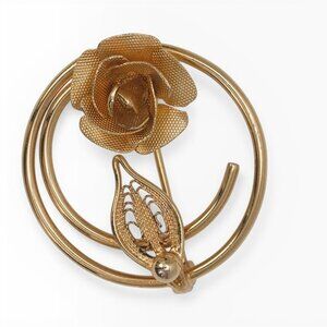 Forstner Vintage Brooch 12KT Gold Filled Round Openwork Rose Floral Pin